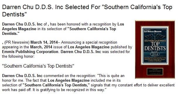 Top Dentist Nomination - Darren Chu DDS in Anaheim Hills